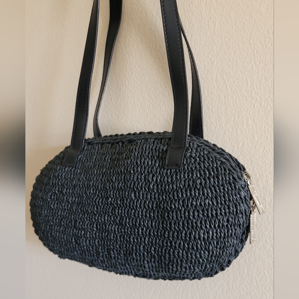 Vtg Sun N Sand Double Handled Raffia Woven Straw Bag, Black. - Picture 4 of 8